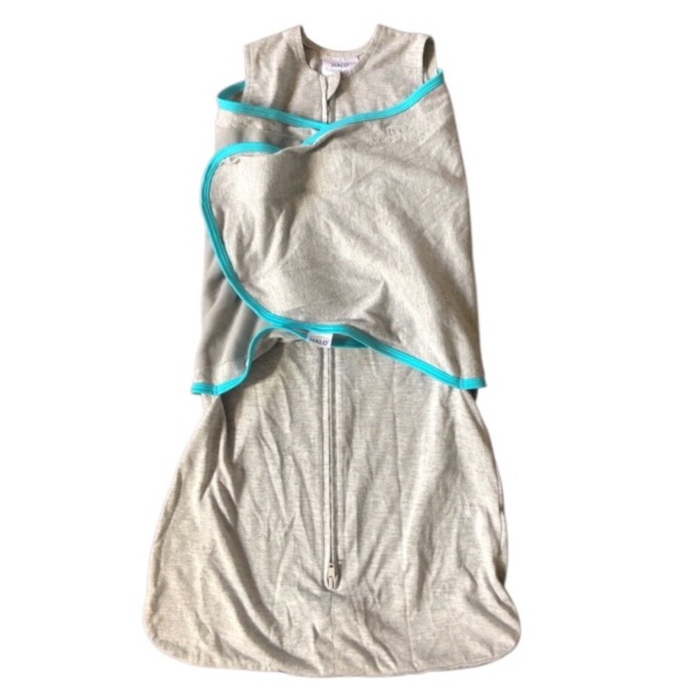 Halo Ideal Temp Swaddle Sleep Sack Sz 3-6 Mo Grey & Blue Velcro Fasten Cozy Baby